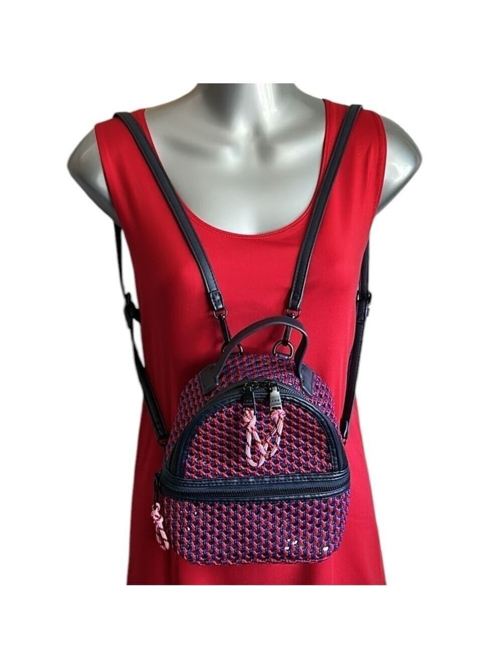 Steve Madden Murray Mesh Convertible Mini Backpack Red/Navy